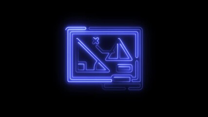 Poster - Animated Neon Blueprint Design Element Glowing Blue Outline on Black Background Futuristic Tech