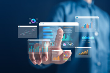 Fototapete - Investment data analysis with interactive financial dashboards and charts for performance insights, planning, and ROI tracking. Ideal for fintech platforms, economic review, and digital forecasting.