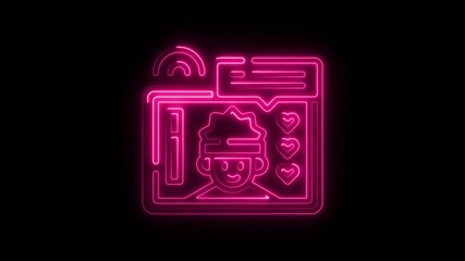 Poster - Glowing Neon Social Media Profile Icon Animation Pink Outline on Black Background Digital