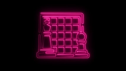 Aufkleber - Illuminated Chessboard Neon Animation Abstract Design Glowing Chess Pieces on Black Background