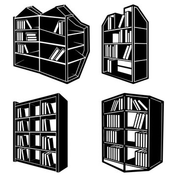 Isometric illustrations showcasing office cubicles with desks chairs and computer setups in black and white style