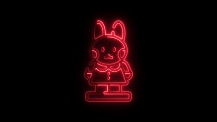 Poster - Animated Neon Bunny Character Glowing Red Against Black Background Perfect for Childrens Content