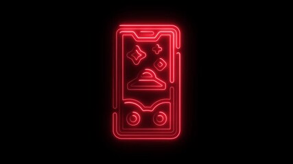 Aufkleber - Red Neon Smartphone Icon Animation Abstract Technology Concept Glowing Outline Mobile Phone
