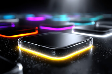Poster - Colorful illuminated technology screen tiles glowing in a dark environment at night