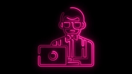 Poster - Neon Programmer Icon Animation Looping Pink Glow on Black Background Perfect for Tech Startup