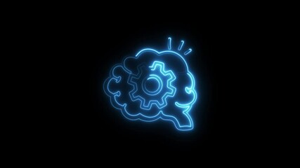 Aufkleber - Animated Blue Neon Brain with Gear Symbol Illuminating Idea Concept Representing Innovation