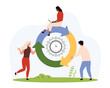 © Iconic Prototype - Partnership, teamwork methodology vector illustration. Cartoon tiny people reload process and work cycle with circle arrows, support and help in personnel career, trust relationship in corporate team