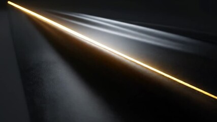 Fototapete - Geometric Yellow Light Strips on Dark Grey Surface with Dynamic Shadows and Reflections