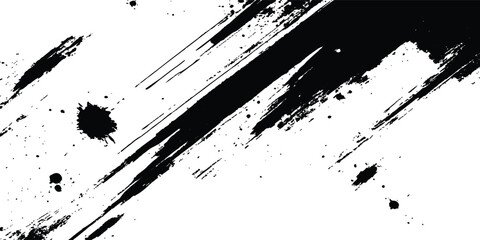 Fototapete - Abstract grunge texture of black paint. black paint strokes on a white background, creating a striking contrast ideal for impactful graphic designs, modern art projects, and creative backgrounds. 