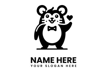 Aufkleber - Adorable cartoon mouse, wearing a bow tie, holds a heart, logo design.