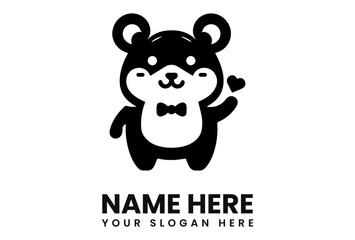 Aufkleber - Cartoon bear logo illustration with a bow tie and holding a heart, on a white background.