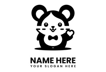 Aufkleber - Cartoon bear with a bow tie, waving with a heart on its paw, in a logo design.