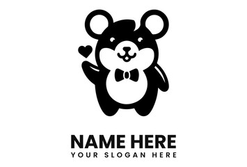 Aufkleber - A stylized bear illustration with a bow tie holding a heart, accompanied by customizable text.
