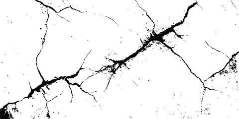Poster - Black and white cracks illustration isolated on white background. A black and white vintage of cracked concrete scribble effect, old wall background crack vector, grunge texture,