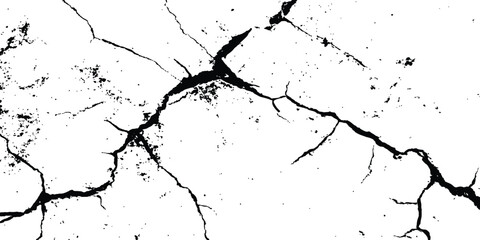 Poster - Black and white cracks illustration isolated on white background. A black and white vintage of cracked concrete scribble effect, old wall background crack vector, grunge texture,