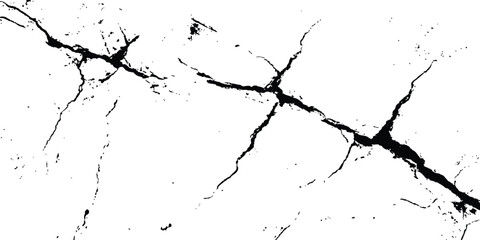 Poster - Black and white cracks illustration isolated on white background. A black and white vintage of cracked concrete scribble effect, old wall background crack vector, grunge texture,