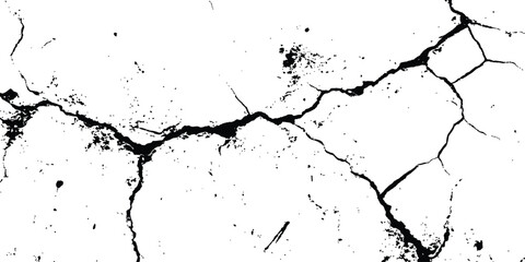 Poster - Black and white cracks illustration isolated on white background. A black and white vintage of cracked concrete scribble effect, old wall background crack vector, grunge texture,
