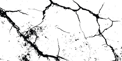 Poster - Black and white cracks illustration isolated on white background. A black and white vintage of cracked concrete scribble effect, old wall background crack vector, grunge texture,