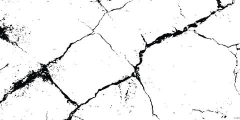 Poster - Black and white cracks illustration isolated on white background. A black and white vintage of cracked concrete scribble effect, old wall background crack vector, grunge texture,