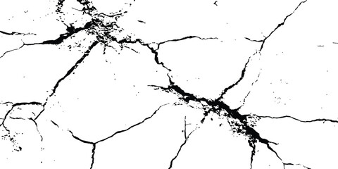 Poster - Black and white cracks illustration isolated on white background. A black and white vintage of cracked concrete scribble effect, old wall background crack vector, grunge texture,