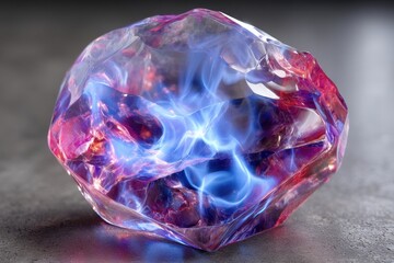 Poster - Colorful crystal with vibrant energy patterns and reflections on a dark surface