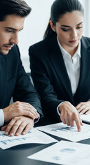 Poster - Close-up of businesspeople reviewing financial charts, showcasing teamwork and analysis in a professional setting.  Symbolizes collaboration, strategy, and success.