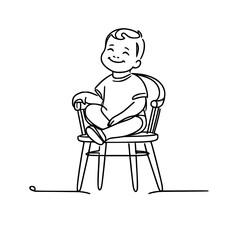 Poster - Happy toddler sitting on a chair with a playful expression, single line outline vector  