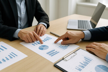 Poster - Businessmen analyzing financial charts and graphs finance meeting