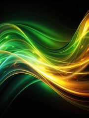 Wall Mural - Swirling green gold energy waves on black background with vibrant colors and dynamic movement
