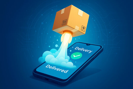 Speedy package delivery from smartphone with checkmark technology