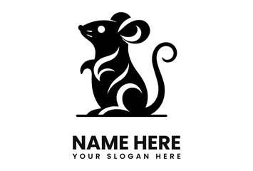 Aufkleber - A stylized black mouse logo, standing upright, with decorative swirls, ready for branding.