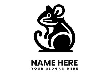 Aufkleber - Stylized black silhouette of a mouse sitting, with a curled tail, above placeholder text for a name and slogan.