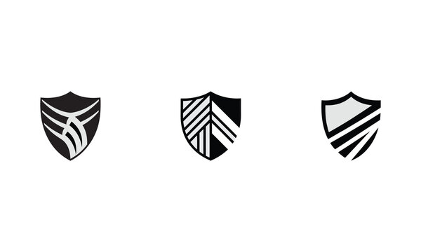 Set of 6 Modern Shield Icons  Geometric Black and White Vector EPS for Logos, Emblems & Badges. Unique Shield Icons Set – Minimalist Black & Grey Vector EPS for Modern Logos & Emblems
