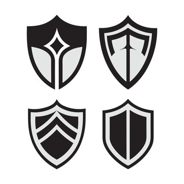 Set of 6 Modern Shield Icons  Geometric Black and White Vector EPS for Logos, Emblems & Badges. Unique Shield Icons Set – Minimalist Black & Grey Vector EPS for Modern Logos & Emblems