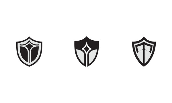 Set of 6 Modern Shield Icons  Geometric Black and White Vector EPS for Logos, Emblems & Badges. Unique Shield Icons Set – Minimalist Black & Grey Vector EPS for Modern Logos & Emblems