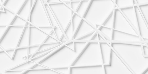 Poster - Close up of white thin zig-zag curves overlaid geometry background wallpaper banner, flat lay top view