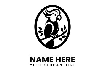 Aufkleber - A minimalist black and white logo featuring a parrot perched on a branch within an oval frame.