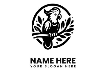 Aufkleber - A stylized black and white logo featuring a parrot perched on a branch within a circular frame.