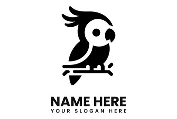 Aufkleber - Stylized black and white illustration of a cockatoo perched on a branch.