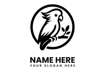 Aufkleber - A stylized black and white logo of a cockatoo perched on a branch within a circle.