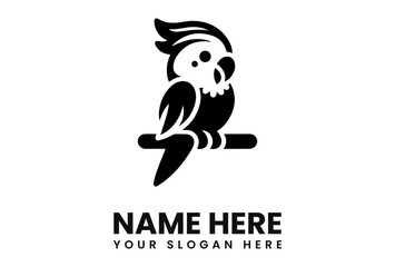 Aufkleber - A stylized black and white illustration of a parrot perched on a branch, ready to be used for a logo.