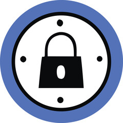 Poster - Simple black padlock icon with a white keyhole centered within a white circle surrounded by a blue and black ring