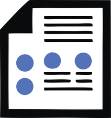 Poster - Simple black and white icon representing a document or report with blue circular data points and text lines