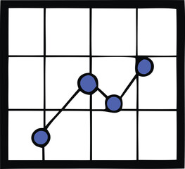 Poster - Simple hand drawn line graph with blue data points plotted on a grid showing an upward trend with fluctuations