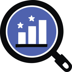 Poster - Magnifying glass examining a rising bar graph with stars symbolizing success and growth analysis