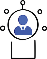 Poster - Abstract representation of a person connected to multiple entities through a network of circles and lines symbolizing communication and relationships