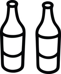 Poster - Two simple black outline icons of glass bottles with blank labels side by side on a white background