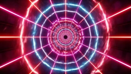 Fototapete - Abstract Tunnel With Neon Lights Displaying Geometric Lines Creating Futuristic Digital Design With Pink And Blue Glow