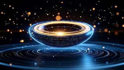 Fototapete - Abstract Digital Visualization Of A Glowing Futuristic Orb With Circular Energy Waves in Blue and Orange Tones