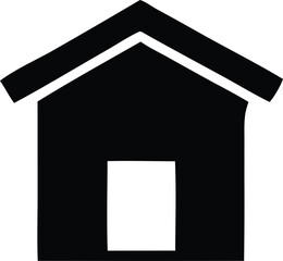 Poster - Simple black silhouette of a house with a gable roof and a rectangular doorway opening on a white background